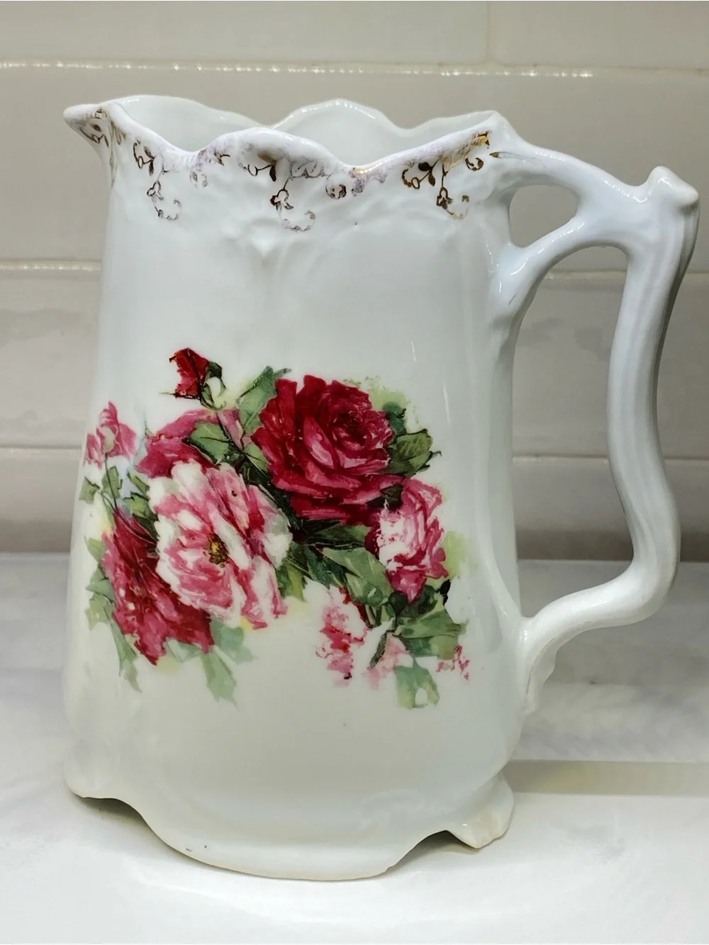 Vintage Old Foley Staffordshire Harmony Rose Porcelain Pitcher Gilt Floral Jugvi